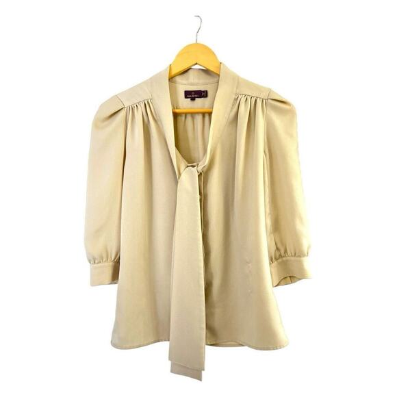 Authentic Mulberry Ivory Cream Blouse Button Down Bow Tie Size 2 - Picture 1 of 10